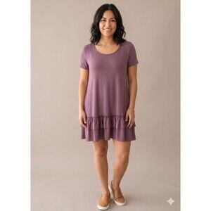 Boho Zenana Women's Premium Plum Ruffle Short Sleeve Tunic Dress - Size Medium